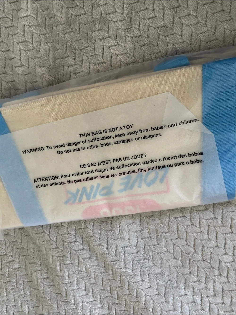 NWT Victoria’s Secret Pink Cream Tote with Light Blue Accent